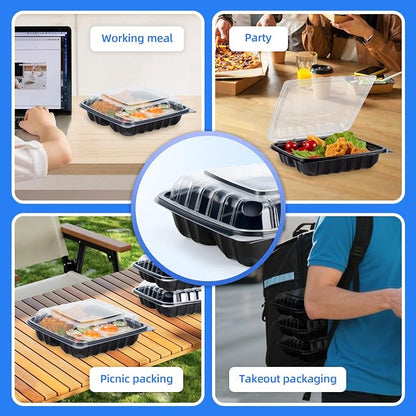 YANGRUI 25 Pack 34oz 8" 3-Compartment Togo Container Shrink-Wrapped No Wash | Ready to Use Anti-Fog Lid | Leakproof BPA-Free PP | Microwave & Freezer Safe for Cold Brew Salad, Hotel Catering & Meal Prep