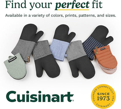Cuisinart Mini Oven Mitts – 5.5” x 7” Heat-Resistant Kitchen Mitts for Oven with Non-Slip Neoprene Palm, Cotton Filling, and Fabric Loop – Durable Oven Mitt Set for Cooking & Baking (Chambray)