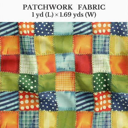 Patchwork Cotton Fabric Panel 61 x 36.6 Inches, Colorful Geometric Squares Quilt Style, 100% Cotton 140 GSM, Sewing Quilting Craft Fabric
