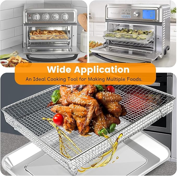 Air Fryer Basket Tray Replacement 2Pack for Cuisinart TOA-60 TOA-65 TOA-70, 2pcs 12.4 * 11'' Mesh Steel Basket Wire Rack Accessories, Dishwasher Safe