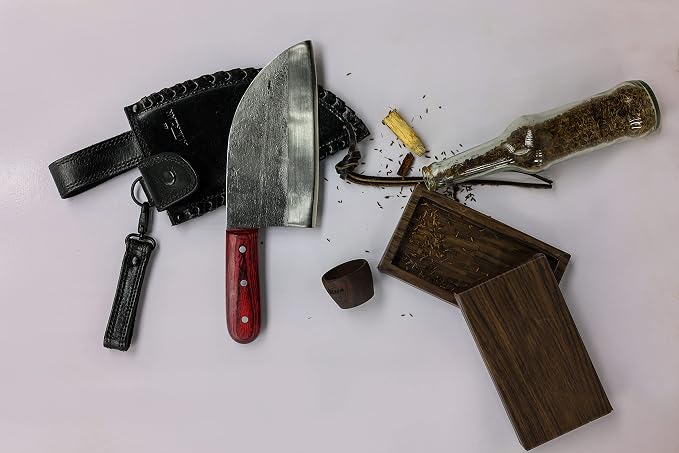 Almazan Official Original Serbian Kitchen Hand Forged Chef Knife with Leather Sheath - Made in Spain