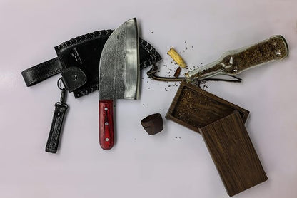 Almazan Official Original Serbian Kitchen Hand Forged Chef Knife with Leather Sheath - Made in Spain