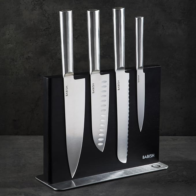 Babish 5 Piece 1.4116 German Steel Magnetic Knife Block Set Babish 5-Piece Forged Kitchen Knife Block Set – 1.4116 German Steel Cutlery with Magnetic Knife Holder – Professional Chef Knife Set