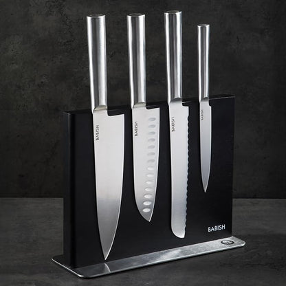 Babish 5 Piece 1.4116 German Steel Magnetic Knife Block Set Babish 5-Piece Forged Kitchen Knife Block Set – 1.4116 German Steel Cutlery with Magnetic Knife Holder – Professional Chef Knife Set