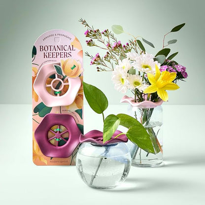 Modern Sprout Botanical and Produce Keeper for Floral Arranging, Herb Keeping, and Plant Propagation - Food Safe and BPA-Free, Sustainable Materials, Hydration Tray - Extends Freshness - 2 Pack