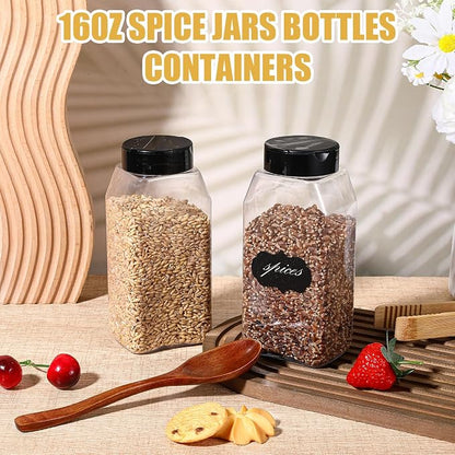 Molain 28 Pcs 16oz Plastic Spice Jars with Shaker Lids, Plastic Square Spice Bottles Reusable Seasoning Containers Jars Large Seasoning Bottles, Clear Bottle for Powders, Spices, Glitters