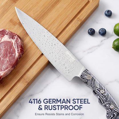 Topfeel 3PCS Professional Chef Knife Set, Ultra Sharp Japanese Kitchen Knife, German High Carbon Stainless Steel 8" Meat Cleaver 8" Chef's Knives 5" Utility Knife with Gift Box