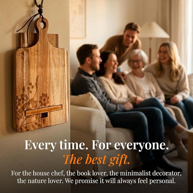Wooden Cookbook Stand for Kitchen Counter - Reversible Recipe Book Holder with Cooking Measurement Conversion Card - Gift-Ready Adjustable Tablet Cookbook Holder Stand - 13.7"x8.2"