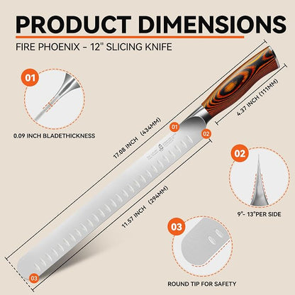 TUO Carving Knife, 12 inch Brisket Knife for Cutting Meat, Slicing Through Roast & Bacon, Sharp German Steel, Ergo Pakkawood Handle, BBQ Gifts for Men