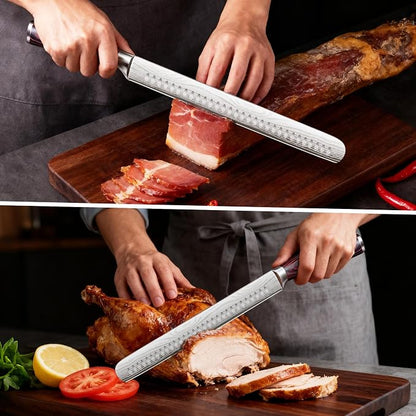 Brisket Knife Meat Carving Knives - 12 Inch Ultra Sharp High Carbon Steel Kitchen Carving Slicing Knife with Ergonomic Wood Handle & Gift Box for Turkey, Meat Cutting, BBQ