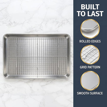 aking Sheet Pan & Cooling Rack Set – 18"×13" Aluminum Half Sheet & Stainless Steel Wire Rack