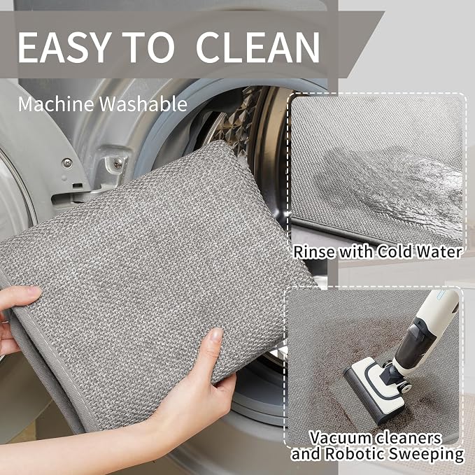 YDKGL Kitchen Rugs and Mats Non Skid Washable Set of 2 PCS, Absorbent Runner Rugs for Kitchen, Front of Sink, Kitchen Mats for Floor, Grey 17x30+17x59