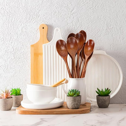 Wooden Spoons for Eating Mixing Stirring, 24 Pieces Long Handle Wooden Spoon, 9 Inch Wood Soup Spoons with Japanese Style Kitchen Utensil