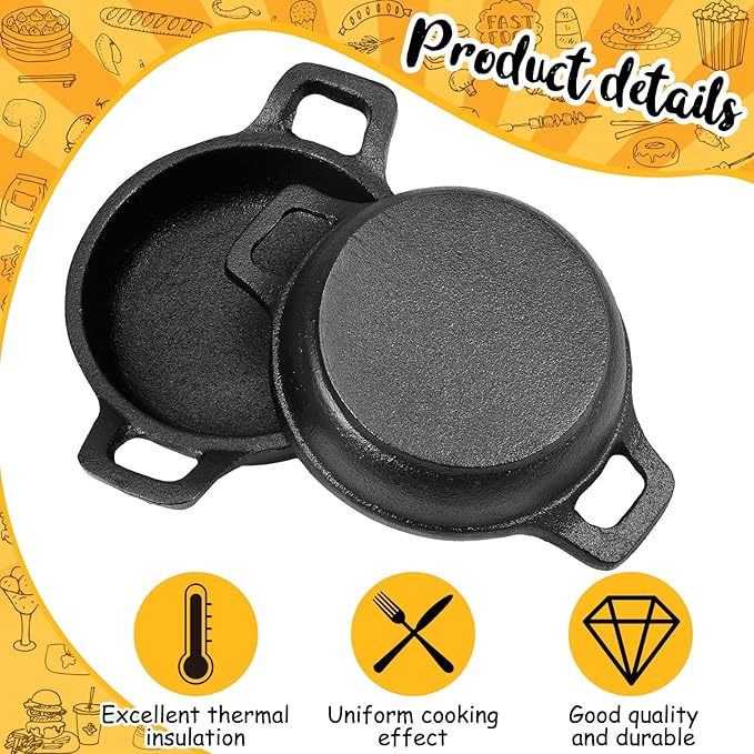 Ziliny 4 Pcs Small Cast Iron Skillets Set - Mini 4 x 1.2 Inches Skillet Ramekins With Handle - Black Serving Dishes Round Pan Oven Safe Cookware for Kitchen Picnic