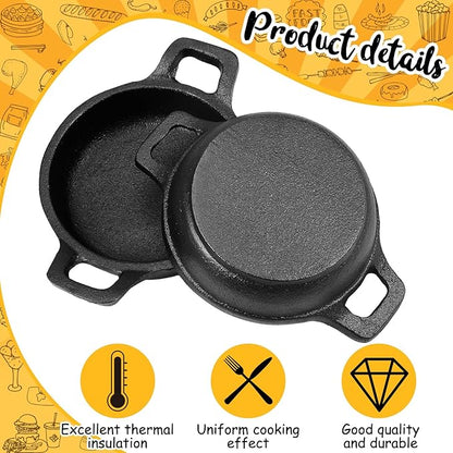 Ziliny 4 Pcs Small Cast Iron Skillets Set - Mini 4 x 1.2 Inches Skillet Ramekins With Handle - Black Serving Dishes Round Pan Oven Safe Cookware for Kitchen Picnic