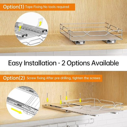 Pull Out Spice Rack Organizer for Cabinet, Slide Out Spice Organization for Cabinet Storage for Spices, Bottles & Jars, Sliding Spice Shelf for Narrow Kitchen Cabinets, Pantry, 8.5"W x 10.5"D x 2.5"H