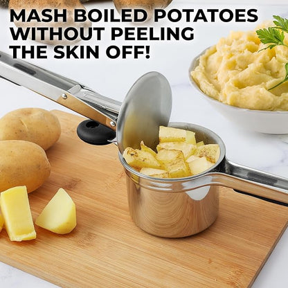 Zulay Kitchen Premium Large 15oz Potato Ricer, Heavy Duty Professional Stainless Steel Potato Masher and Ricer Kitchen Tool, Press and Mash Kitchen Gadget - Silver/Black