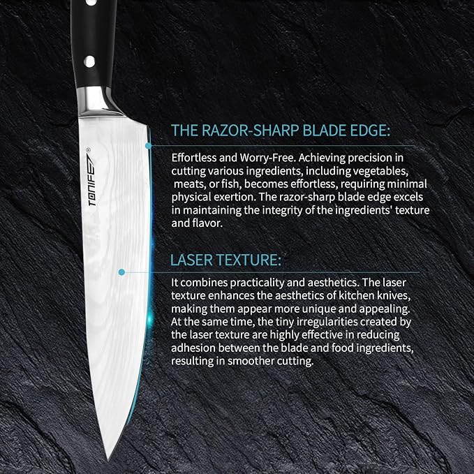 TONIFE Kitchen Knife Set, High Carbon Stainless Steel Cooking Knife, Chef's Knife + Santoku Knife + Small Knife (3PCS)