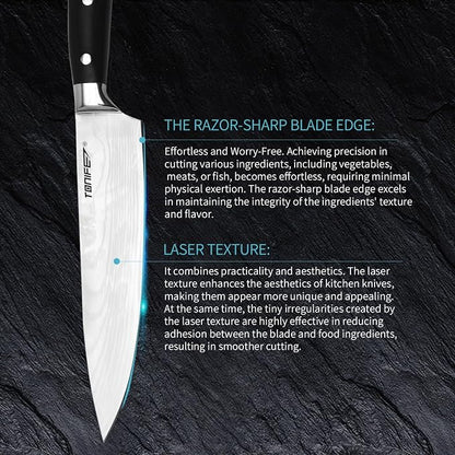TONIFE Kitchen Knife Set, High Carbon Stainless Steel Cooking Knife, Chef's Knife + Santoku Knife + Small Knife (3PCS)