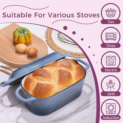 4.6-Quart Oval Dutch Oven for Bread Baking, 2 in 1 Enameled Cast Iron Bread Pan with Lid, Sourdough Baking Pan for a Crispy Crust, Seasalt