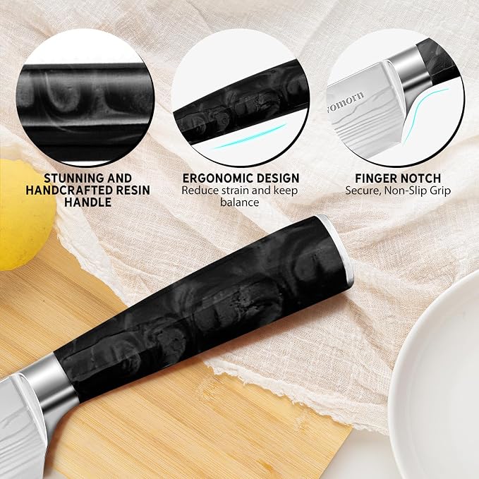 Chef Knife, 8 Inch Professional Chef's Knife with Ergonomic Resin Handle, Stainless Steel Sharp Kitchen Knives for Cooking, Perfect Gifts for Chefs Husband Men Him (Black)