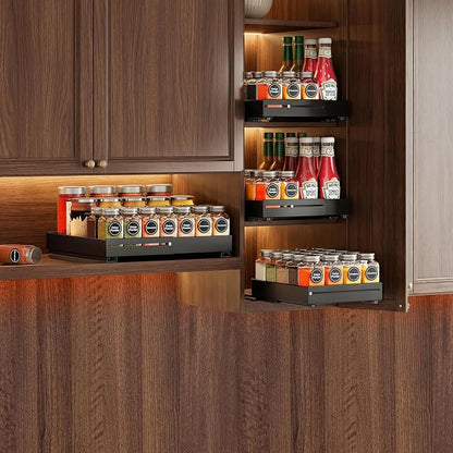 SNTD Pull Out Spice Rack for Upper Cabinet - Expandable Organizer with Smooth Ball Bearing Slides, No Drill Mounting Spice Storage for Kitchen (2 Pack, 7.2" to 12.9" W X 10" D X 2.2" H)