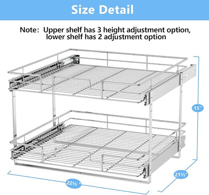 LOVMOR 2 Tier Individual Pull Out Cabinet Organizer 22½" W x 21½" D, Slide Out Kitchen Cabinet Storage Sliding Shelves