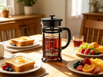 21oz French Press Coffee Maker, Thickened Borosilicate Glass & 304 Stainless Steel Double Mesh Filter. Cold Brew & Tea Brewer for Travel Camping, Kitchen Decor, Bar Accessories Gift (BLACK)