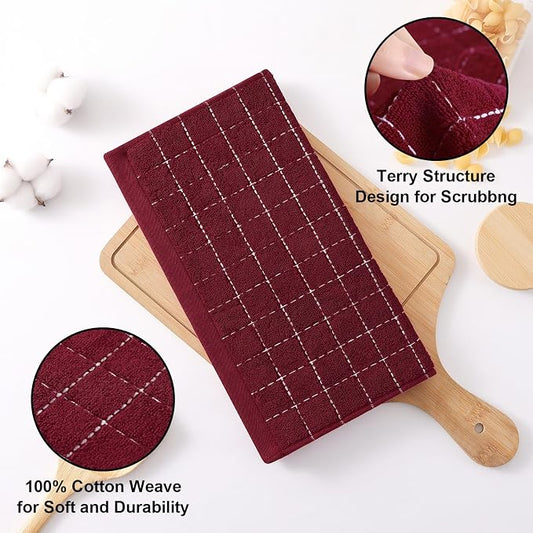 Homaxy 100% Cotton Terry Kitchen Dish Cloths, Ultra Soft and Absorbent Dish Towels for Kitchen, Suitable for Drying and Washing Dishes, 12 Pack, 12 x 12 Inches, Burgundy Red