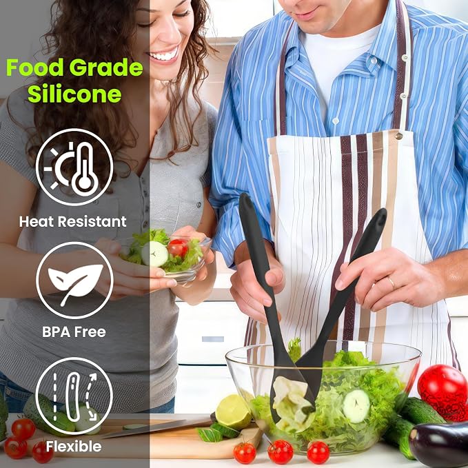 GEEKHOM Silicone Cooking Spoons, 2 Pieces 11" Heat Resistant Silicone Kitchen Utensils Set Large Serving Stirring Spoons for Non Stick Cooking, Mixing, Basting, Baking, Red