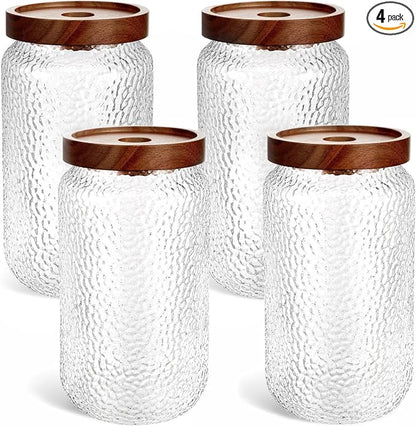 LemonRoad 4 Pack 27 oz Vintage Glass Jars with Lid Decorative Airtight Glass Food Containers Anti Slip Storage Canister for Kitchen Counter Pantry Coffee Nuts Sugar Candy Tea Cookie Spices Oats Cereal