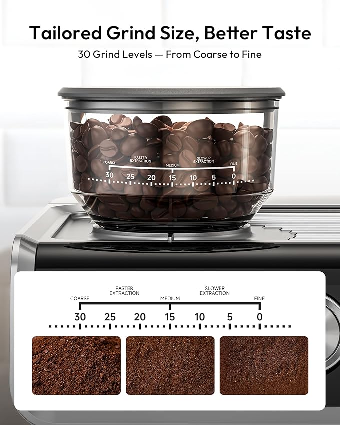 EUHOMY Espresso Machine with Grinder, 20 Bar Coffee Maker with Milk Frother Steam Wand, Professional Expresso Coffee Machines with Removable Water Tank, Latte & Cappuccino Machine for Home Barista