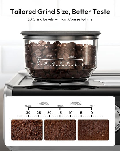 EUHOMY Espresso Machine with Grinder, 20 Bar Coffee Maker with Milk Frother Steam Wand, Professional Expresso Coffee Machines with Removable Water Tank, Latte & Cappuccino Machine for Home Barista