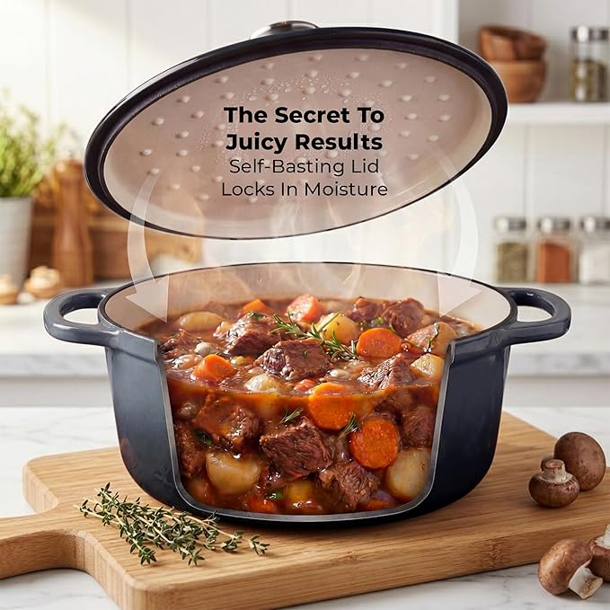 Zulay Kitchen 5 Quart Enameled Cast Iron Dutch Oven Pot with Lid – Premium Durability & Oven Safe up to 500°F – Heavy Duty Cookware Perfect for Bread Baking, Stews, Braising & Roasting – Gray