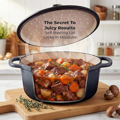 Zulay Kitchen 5 Quart Enameled Cast Iron Dutch Oven Pot with Lid – Premium Durability & Oven Safe up to 500°F – Heavy Duty Cookware Perfect for Bread Baking, Stews, Braising & Roasting – Gray