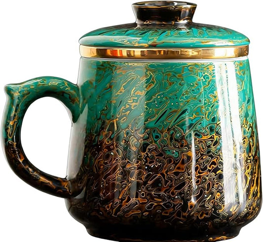 Lacquer Moment Handcrafted One-of-a-Kind Lacquer Cup 360ml (12.2oz) with Removable Infuser Artisan Chinese Lacquerware Luxury Gift for Her Him Mother’s Day Birthday Anniversary (Verdant Abyss)