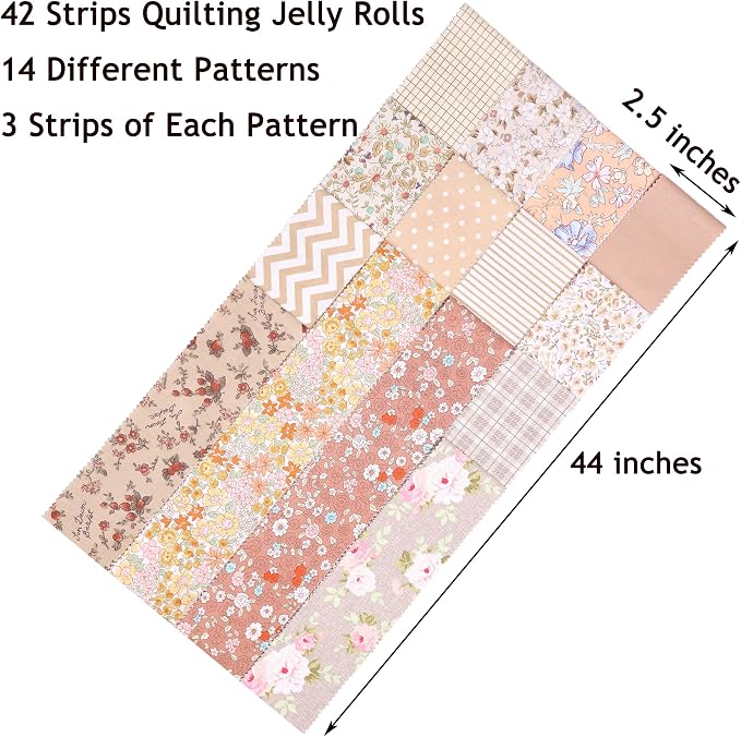 Nodsaw Jelly Rolls for Quilting Clearance 42 Strip 2.5" x 44" - Cotton Jelly Roll Fabric Strips for Quilting, Sewing, Blanket, Rug, Home Decor, and Purse Making, Vintage Light Brown