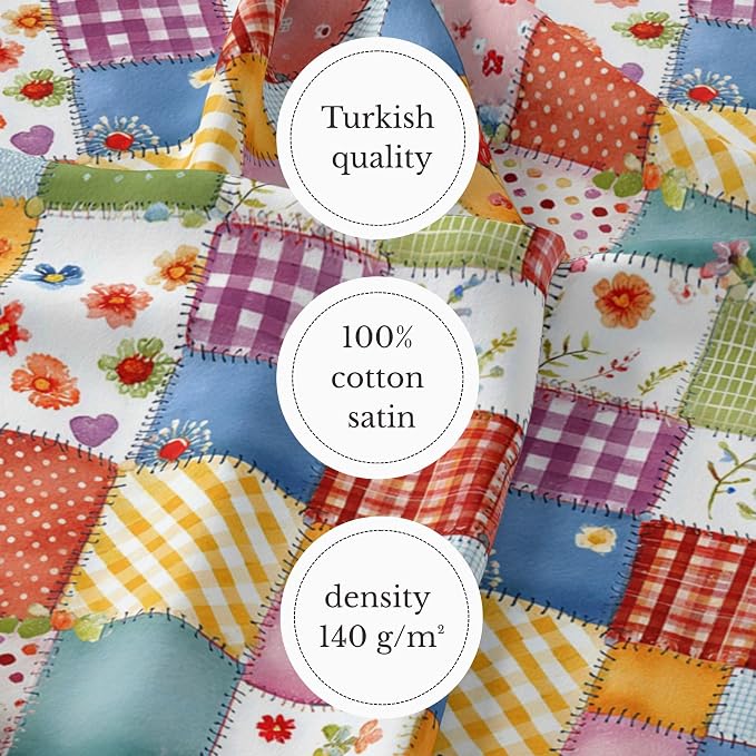100% Cotton Fabric by the Yard – Turkish Quality Quilting & Sewing Fabric, 1 Yard x 1.69 Yards Wide, Patchwork Cotton for Crafts