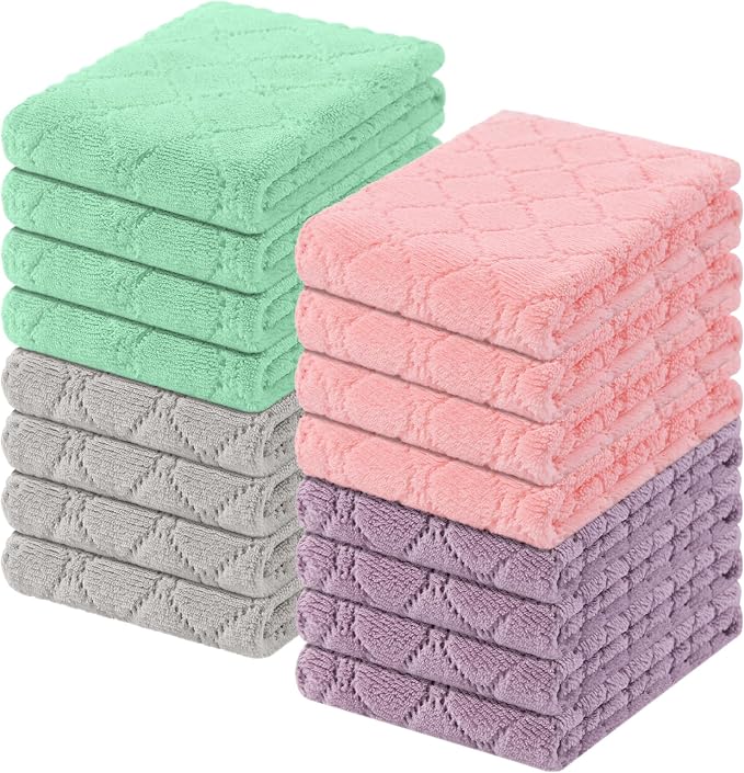 Homaxy 16 Pack Kitchen Cloths Dish Towels (10" x 20",Multi Color), Super Soft and Absorbent Coral Velvet Dishcloths, Fast Drying No Lint Microfiber Cleaning Cloth