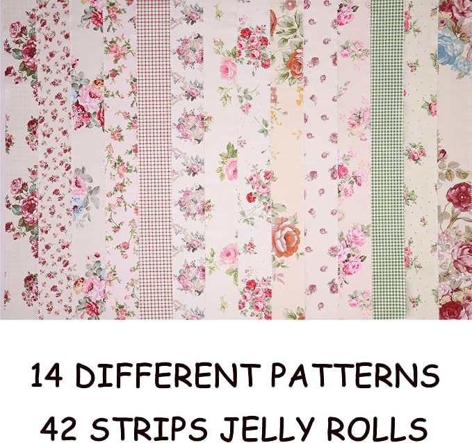 Nodsaw Jelly Rolls for Quilting Clearance 42 Strip 2.5" x 44" - Cotton Jelly Roll Fabric Strips for Quilting, Sewing, Blanket, Rug, Home Decor, and Purse Making, Vintage Floral