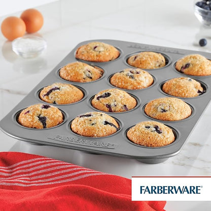 Farberware Bakeware Nonstick Muffin Pan, 12-Cup, Cupcake Baking Pan, Gray