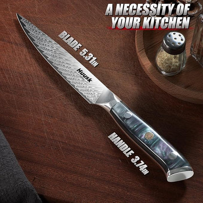 Huusk Japanese Kitchen Utility Knife 5" - Stainless Small Chef Knife with Resin Handle & Sheath, Full Tang Japanese Petty Knives for All Purpose, Sharp Paring Knives for Vegetable & Fruit, Men Gifts