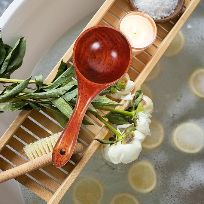Beavorty Household Water Scoop 8.85In Wooden Handle Ergonomic Multi-Function Ladle for Kitchen Cooking Watering and Home Accessory