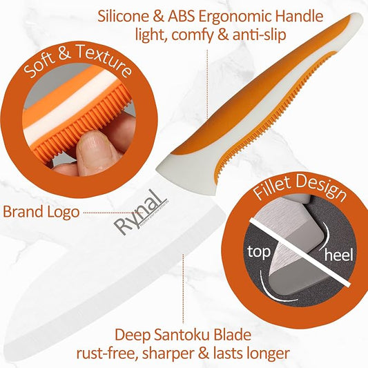 Ceramic Knife - 5.5" Chef's Santoku Knife - Light, Precise, Sharp Ceramic Kitchen Knife with Cover & Soft Grip