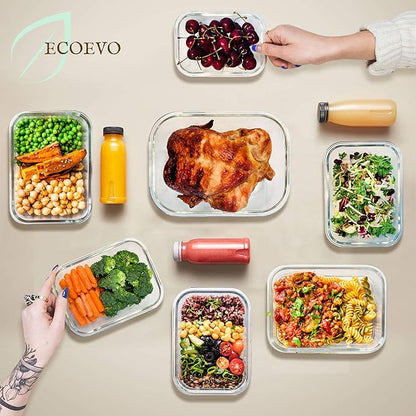 Glass Food Storage Containers Set, Large Size Containers with Lids, BPA-free Locking lids, 100% Leak Proof Glass Meal Prep Containers, Freezer to Oven Safe (2 Pack of 52oz)