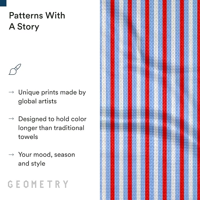 GEOMETRY Kitchen Towels - Quick Dry, Absorbent Microfiber Dish Towels for 4th of July, Memorial Day, Veterans Day, and Holiday Decor - Red, White, and Blue - Liberty Lines