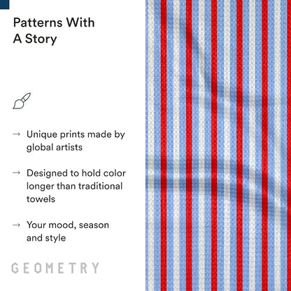 GEOMETRY Kitchen Towels - Quick Dry, Absorbent Microfiber Dish Towels for 4th of July, Memorial Day, Veterans Day, and Holiday Decor - Red, White, and Blue - Liberty Lines