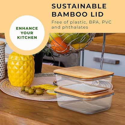 Prosumer's Choice Glass Food Storage Containers with Bamboo Lids (Pack of 2) - Stackable Meal Prep Container - Airtight Glass Food Containers with Lids - Reusable Lunch Pack - 36 Oz
