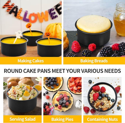 P&P CHEF 4 Inch Cake Pan Set of 3, Non-Stick Round Cake Pans Tins for Tier Smash Cakes, Baking Pans Set & Essential Bakeware, Stainless Steel Core & Leak-Proof