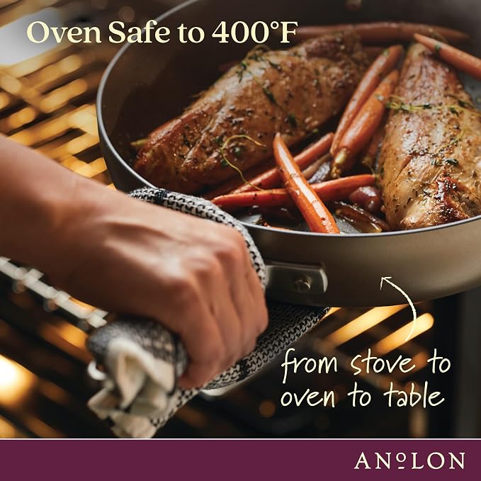 Anolon Advanced Home Hard Anodized Nonstick Cookware Set, Non Stick Pots and Pan Set, 9-Piece, Bronze